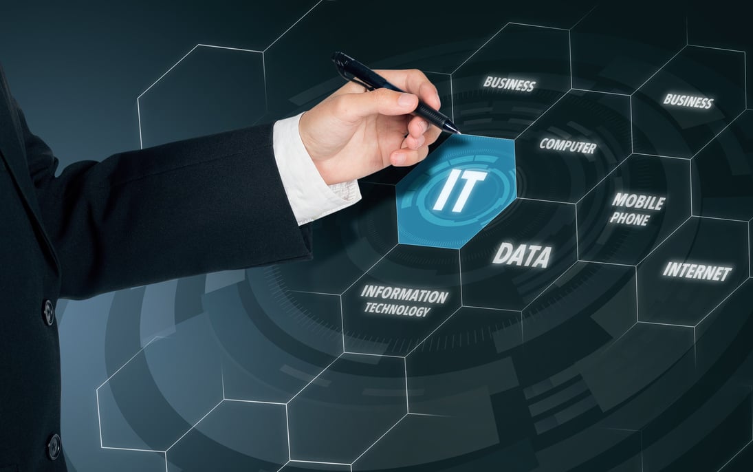 IT consultant presenting tag cloud about information technology